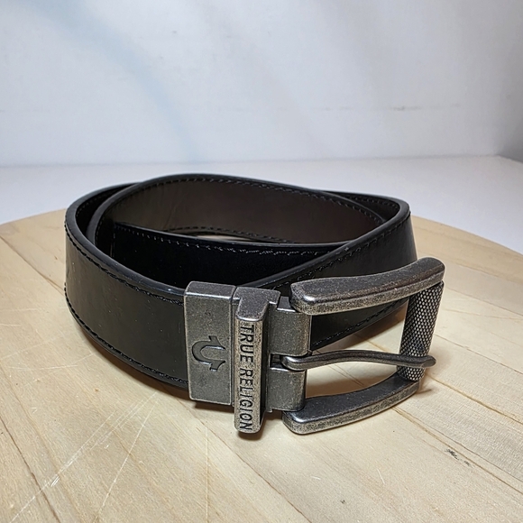 TRUE RELIGION Reversible Belt Men's 34 Lumin Textured Roller Twist Black/Brown - Picture 1 of 12